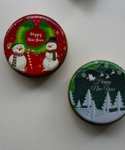 Yılbaşı Temalı Yuvarlak Teneke Kutu
