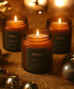 3'lü Set Kokulu Tasarım Mum Amber 100 ml Cam Kavanoz